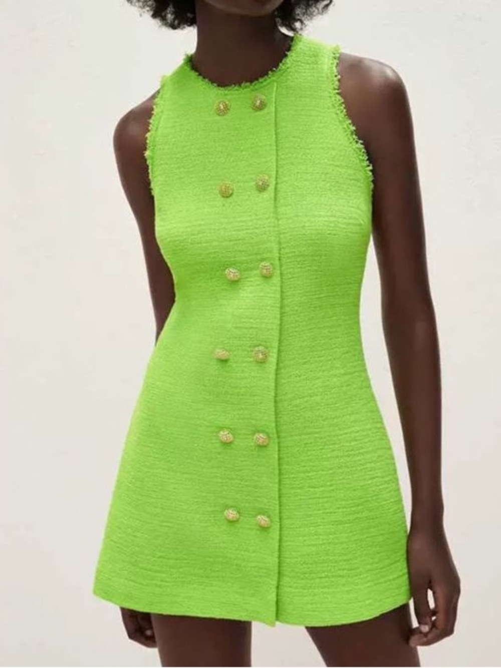 Sleeveless Lime Green Tweed Shift Dress - Brand